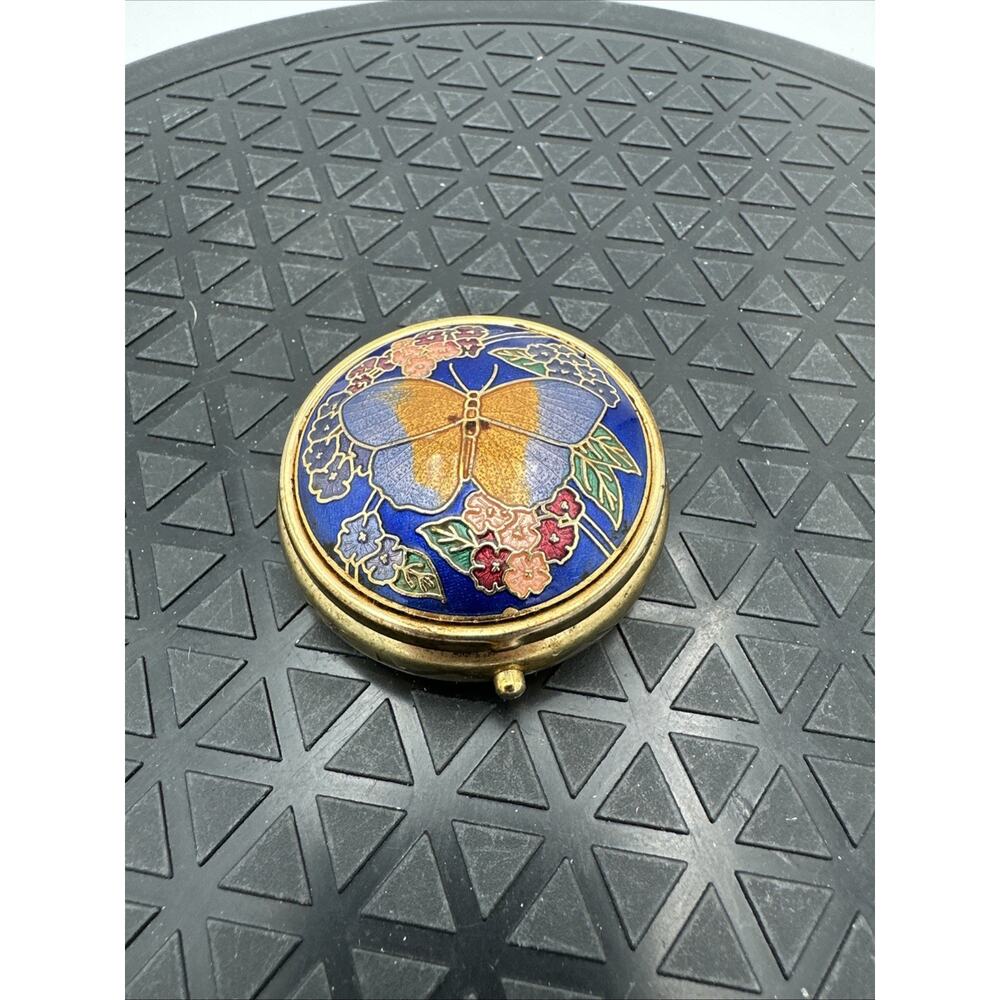 Vintage Brass Pill or Trinket Pill Round Box Enamel